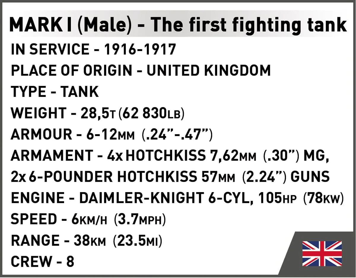 Tank Mark I (Male) no. c19 brick model - COBI 2993 - WWI 878 bricks - Image 10