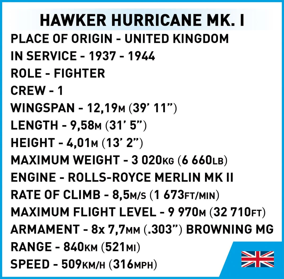 Hawker Hurricane MK.1 brick plane model - COBI 5866 - 138 bricks - Image 7